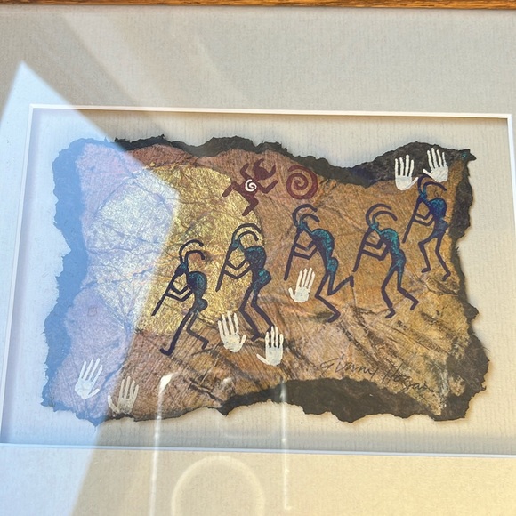 Ginny Hogan Petroglyps Art Framed and signed. Kokopelli On the Moonlight - Picture 3 of 5